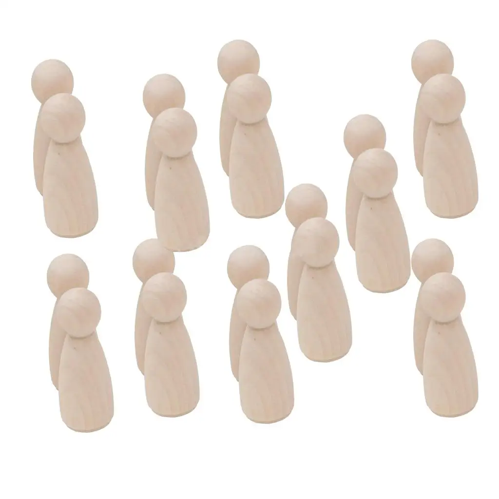 20 Pieces Unfinished Blank Natural Wood People Peg Dolls Wedding Cake Topper DIY