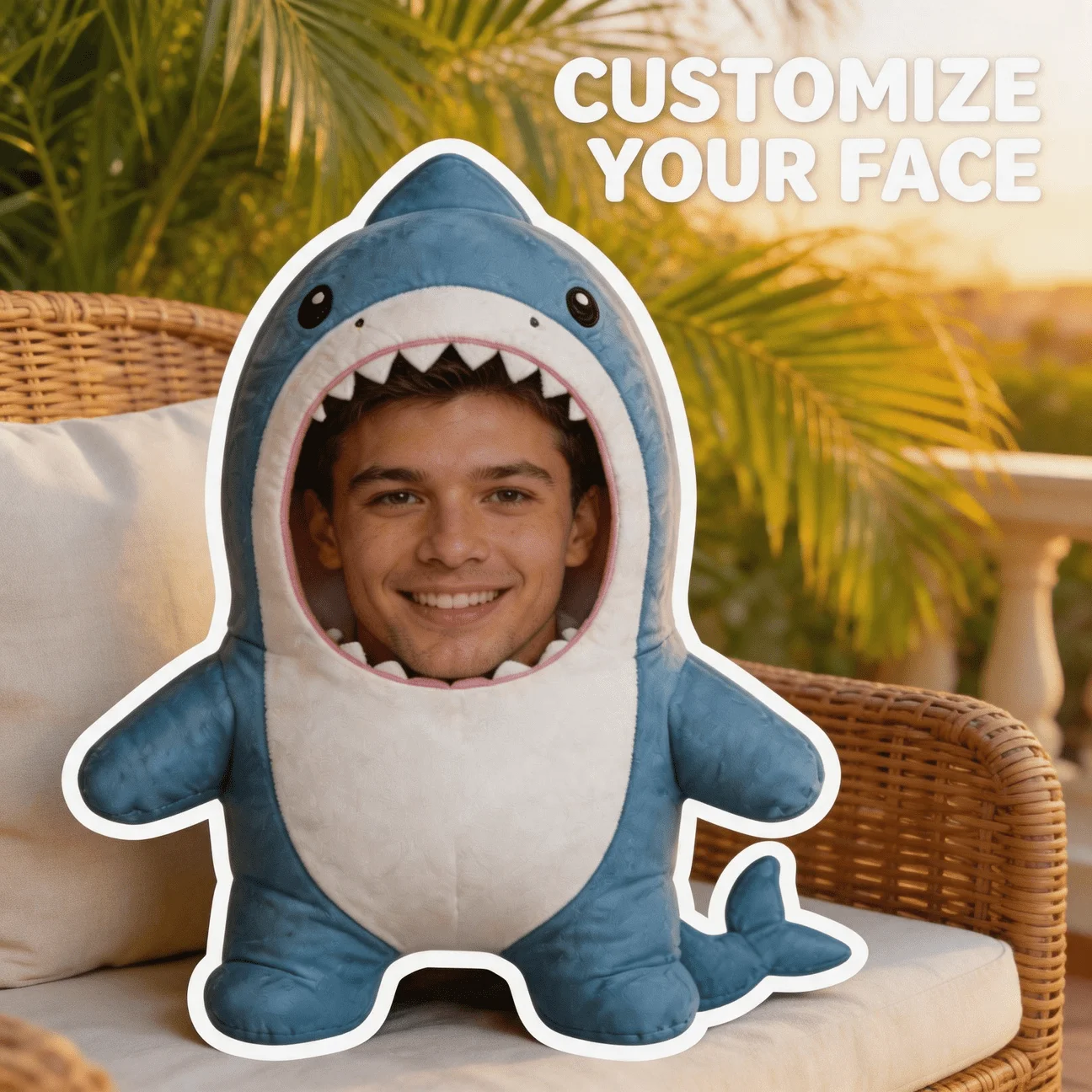 Custom Personalized Photo Face Pillow, Shark Character Custom Shaped Decorative Cushion, 60CM Home Decor Accent Pillow for Sofa