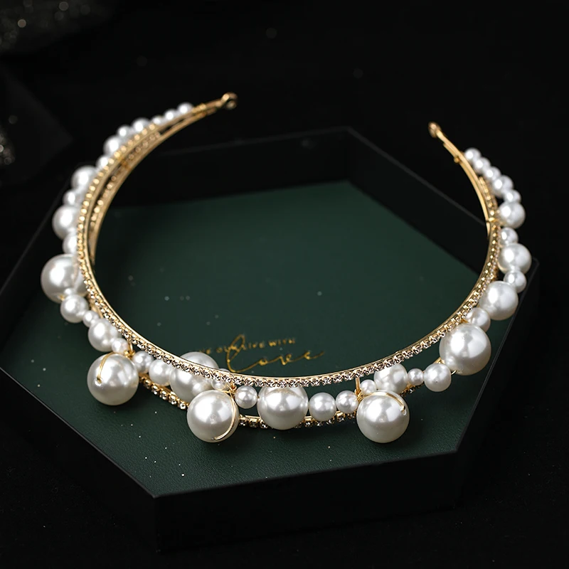 

New Wedding Pearl Headband Hair Accessories Rhinestone Handmade Headdress Ladies Prom Headband Bride Tiara Hair Jewelry