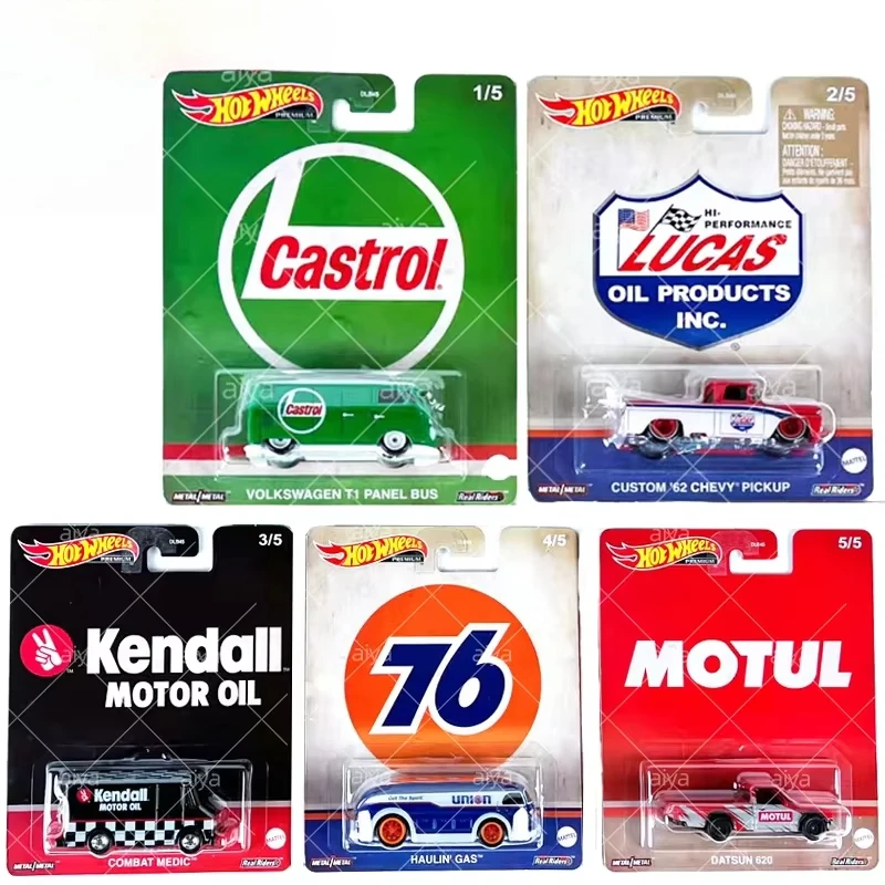 Original hot wheels entretenimento cultura premium modelo de carro volkswagen t1 ônibus chevy captador menino brinquedos para crianças conjunto veículo óleo