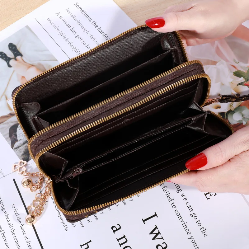 Women Long Wallet Card Holder Large Capacity Double Zipper Purse Cell Phone Wristlet Clutch Luxury Money Phone Bag