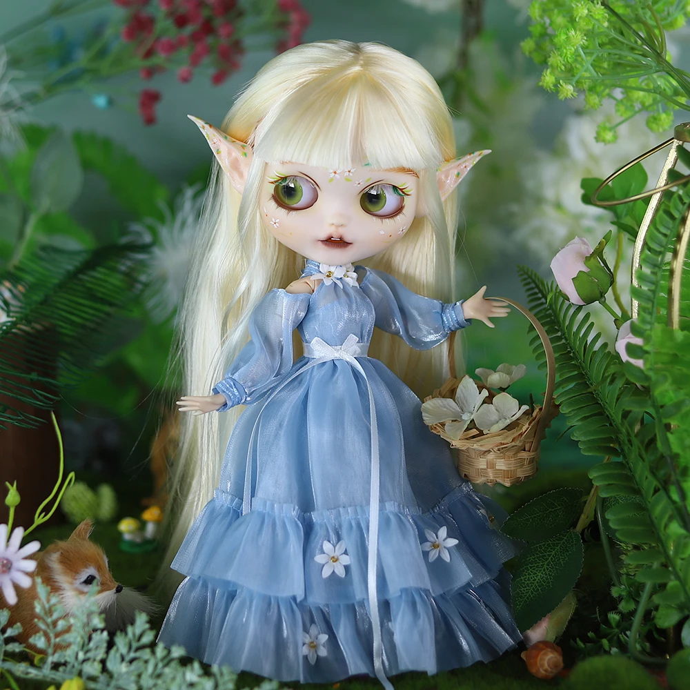 ICY DBS Blyth Doll 1/6 BJD Blue Princess Flower Dress Anime Doll Clothes