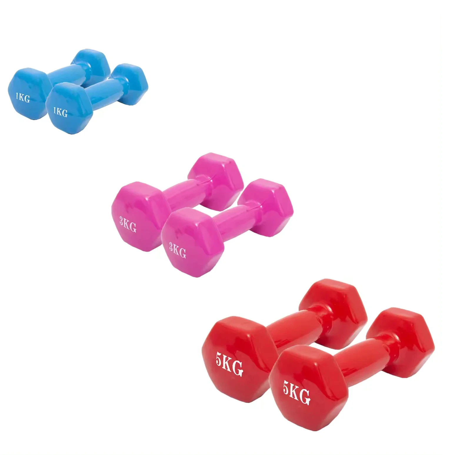 Vinyl-Hanteln – Hanteln mit Vinylbeschichtung – rutschfeste Hanteln – sechseckige Hanteln, 1 kg, 2 kg, 3 kg, 4 kg, 5 kg (2 Einheiten)