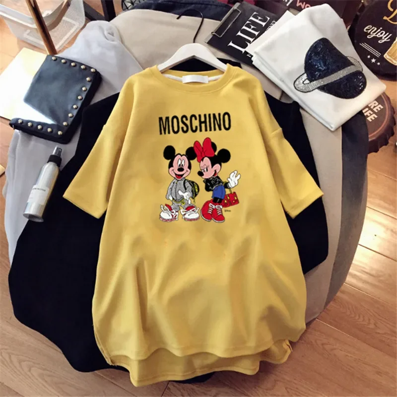 Trendy Printed T-Shirt Women\'s Mickey Minnie Summer Loose Short Sleeve Mid-Length Large Size Fashion T-Shirt Women\'s Clothing