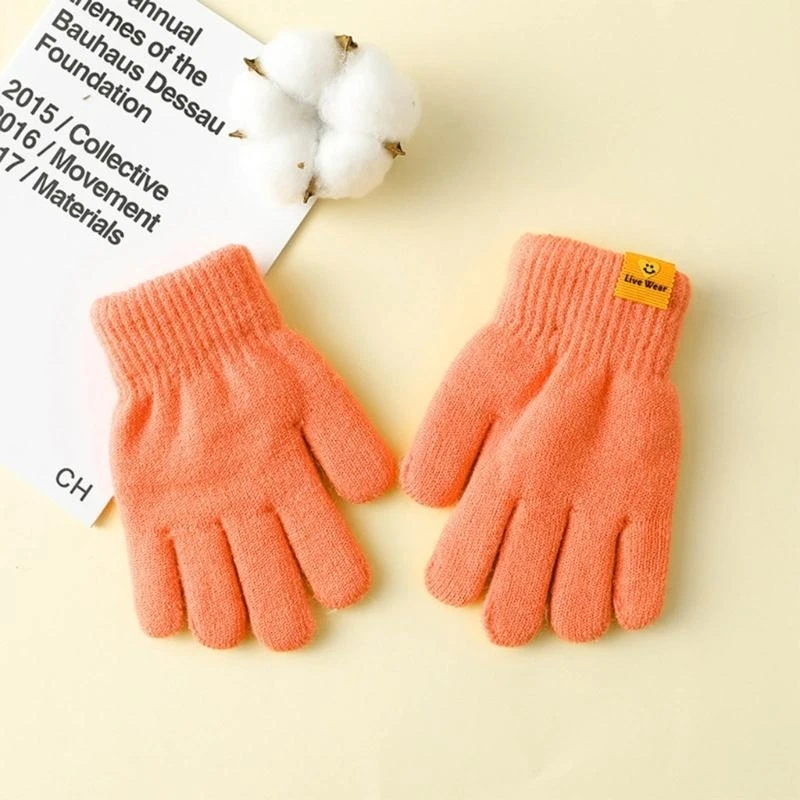 

652F Children Double-Layered Gloves Warm Autumn/Winter Accessories with Five Fingers Insulated Kids Gloves Lightweight Gloves