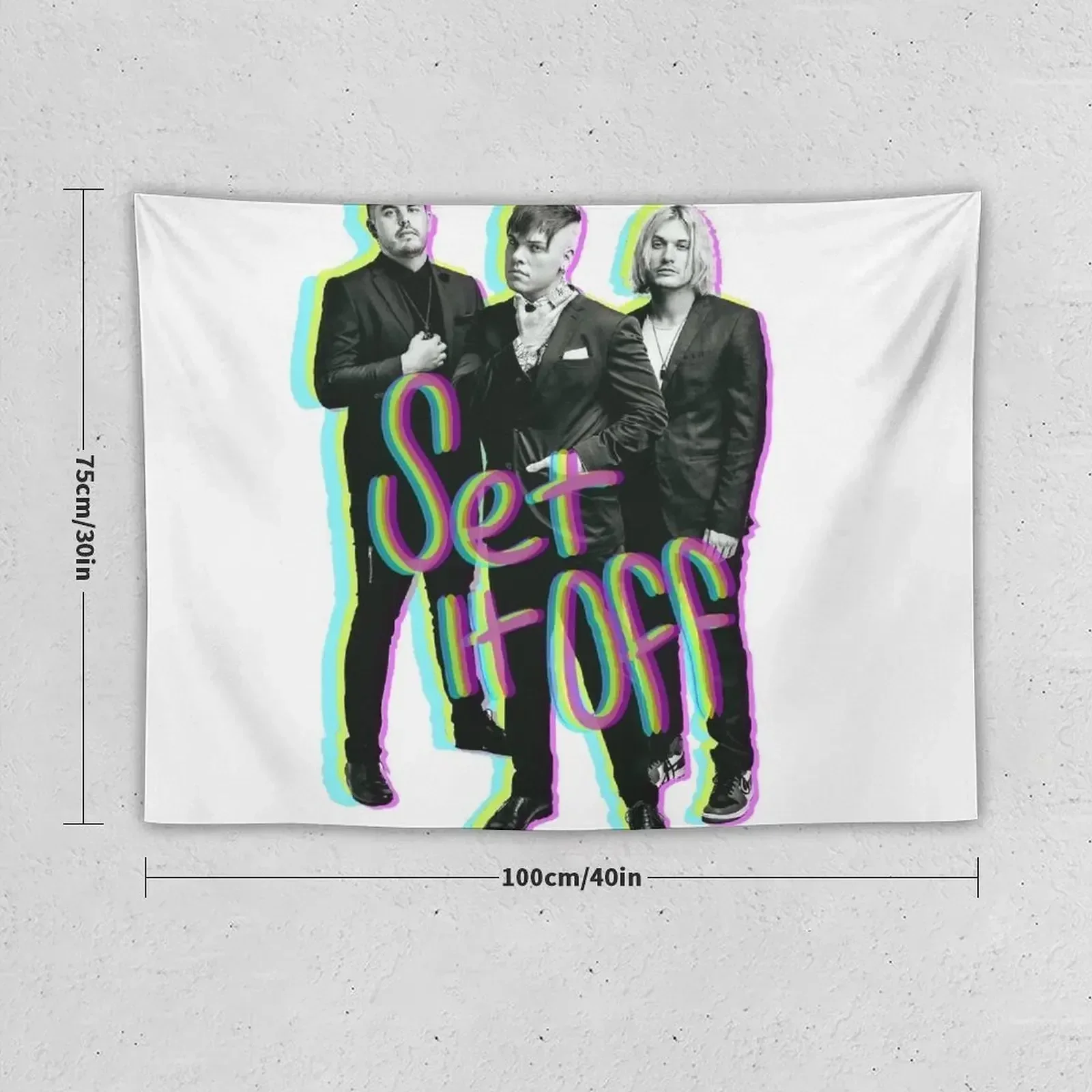 Set it off band group photo GLITCH effect with text Tapestry Wall Deco Room Design Bathroom Decor Tapestry