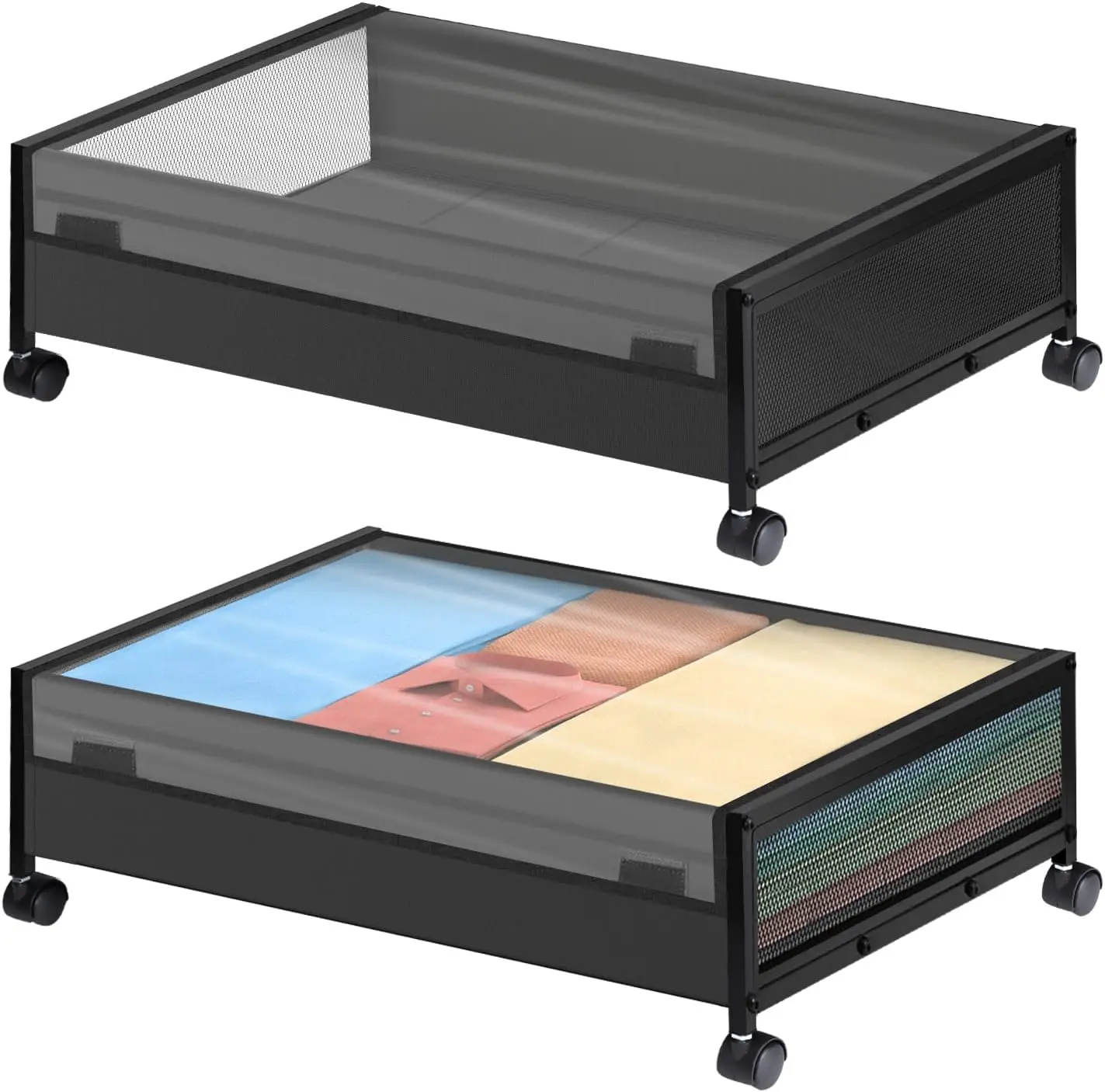 2-Pack Under Bed Storage with Wheels -Rolling Underbed Organizer Containers Drawer Bins