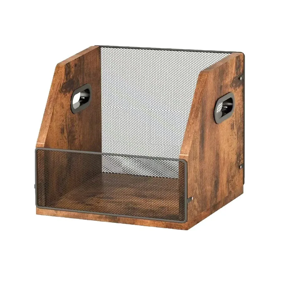 

YJQ Vintage Magazine Storage Box Vinyl Records Portable Storage Box Solid Wood Office File Rack