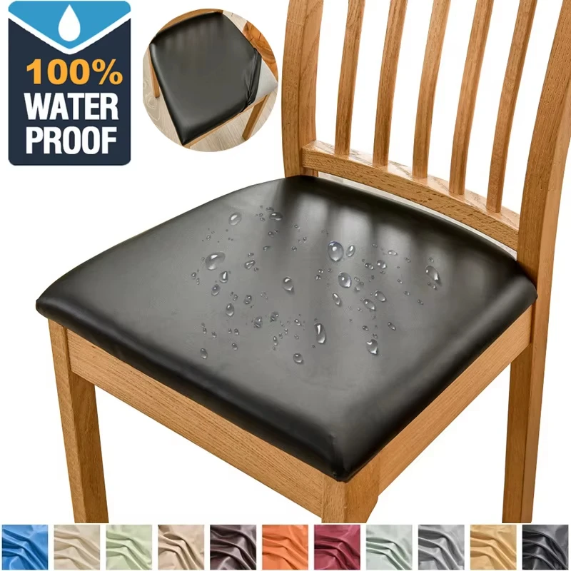 Waterproof PU Chair Cushion Cover For Kitchen Dining Room Leather Seat Cover Dining Room Chair Seat Cushion Cover Solid Color