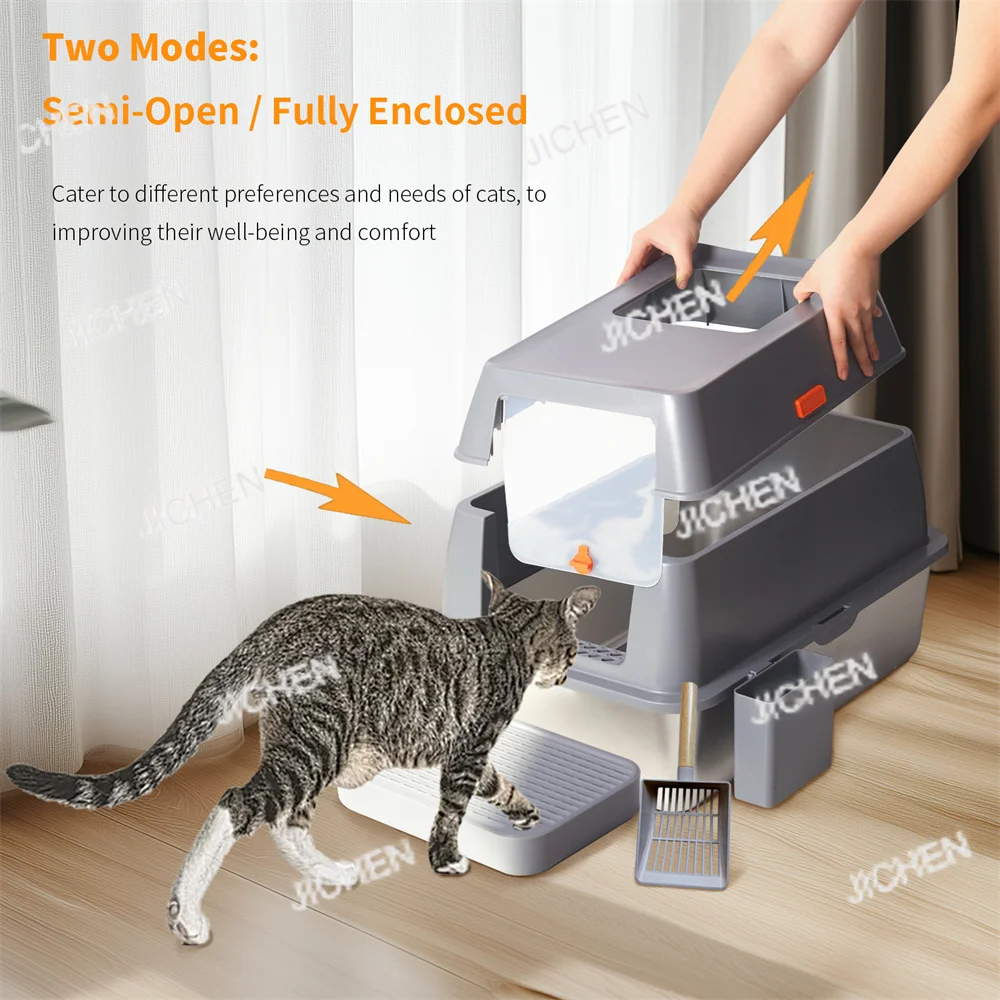 XXL الفولاذ المقاوم للصدأ صندوق نفايات القط المغلقة جرو القط علبة نفايات مع غطاء كبير مقلاة نفايات عالية الجدار الجانب سهلة التنظيف المرحاض