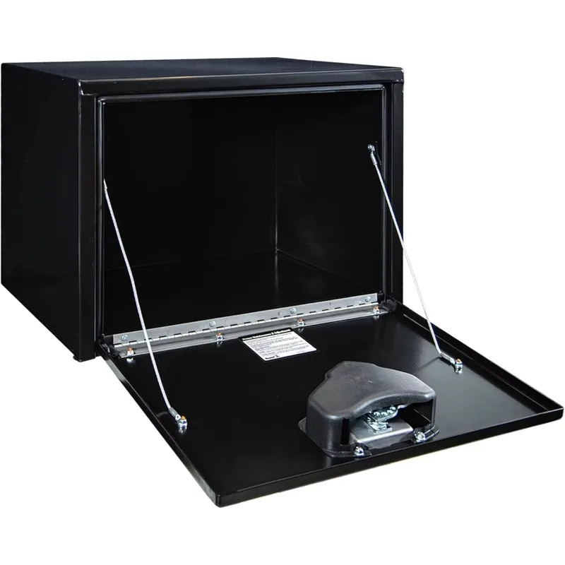 Black Steel Underbody Truck Box w/ T-Handle Latch, 18x18x24 Inch, Contractor Toolbox For Organization