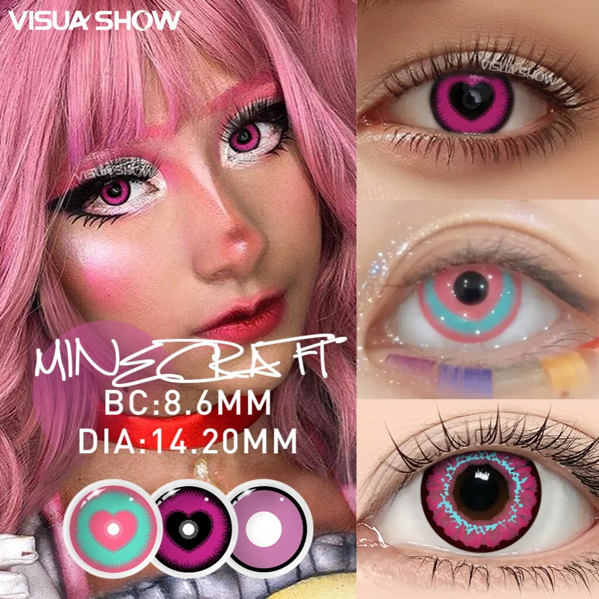 VISUASHOW Block Rot Cosplay Farbige Kontaktlinsen Augenfarben-Kontaktlinsen für Cosplay-Partys, Halloween, Weihnachten, Anime-Rollenspiele – Detail 1
