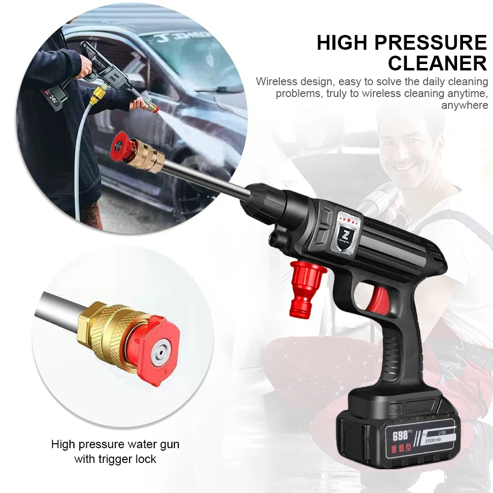 Washer Gun 30000mAh Battery Wireless High Pressure Foam Generator 1500W 30Bar Car Water Gun for Auto Home Garden Cleaner Machine