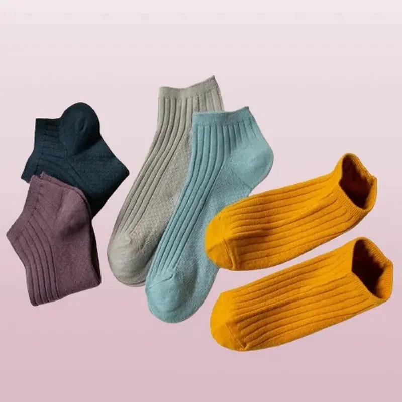 Chaussettes Courtes à Double Aiguille, Bas Peu Profonds, Classiques, en Coton, de Haute Qualité, Nouvelle Collection 2024, 5 Paires