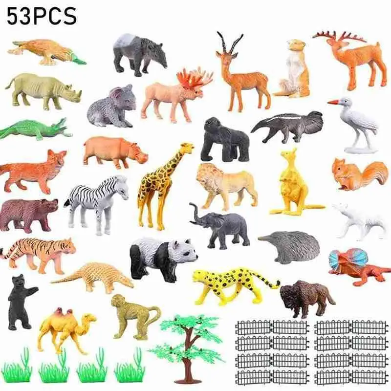 

53PCS Montessori Miniature Lion Shark Horse Dinosaur Animals Model Set Action Figures Figurine Zoo Cute Education Kids Toy Gift