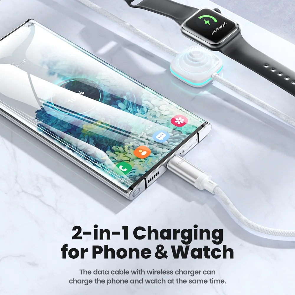 Ice Blade 2-in-1 C-C 60W+Watch Wireless Charging Data Cable Suitable for Huawei Mobile Fast Charging