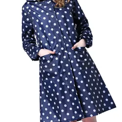 Woman Girl Reusable Portable Fashion Polka Dots Hooded Long Raincoat Poncho with Front Pockets