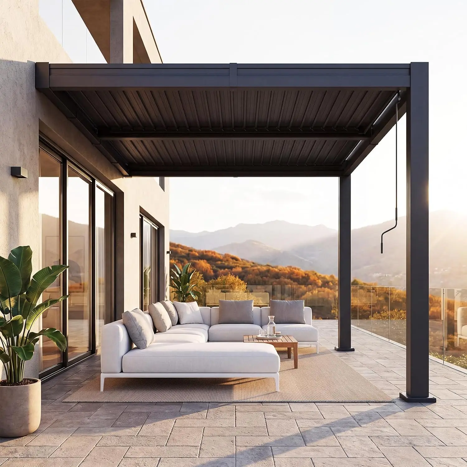 Wall Mounted Pergola 10x12 FT, Lean to Gazebo with Adjustable Louvers, Customized