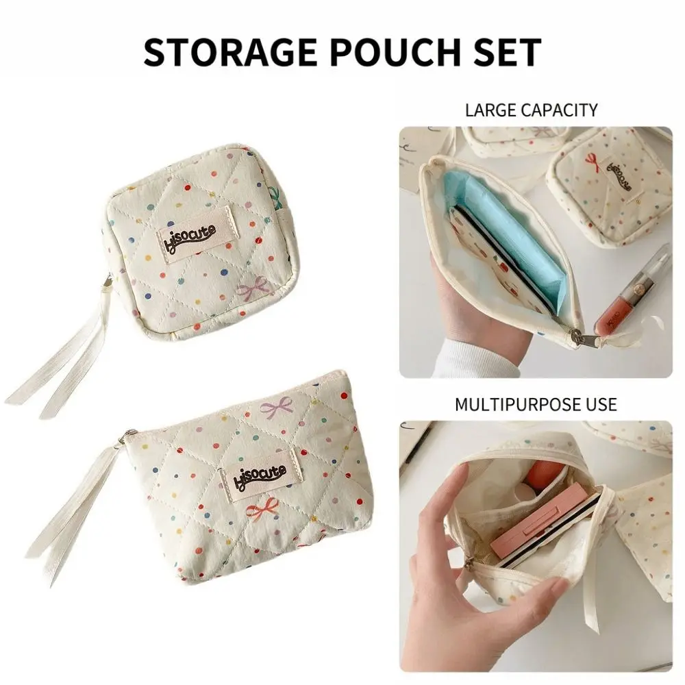 

Multifunctional Bowknot Sanitary Napkins Storage Bag Colorful Dots Large Capacity Cosmetic Bag Coin Purse for Women Girls