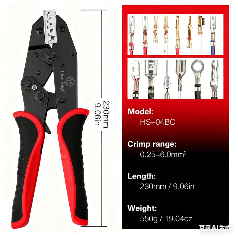 المكشكش الطرفي شديد التحمل - أداة الضغط البارد مع نطاق 10-24AWG (0.25-6mm2) لمشاريع الأسلاك الكهربائية والسيارات