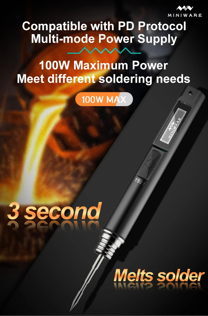 New MINIWARE TS21 Soldering Iron Fill Light Digital OLED Screen Multi-Language Smart Sensing Sleep Function Power Welding Pen