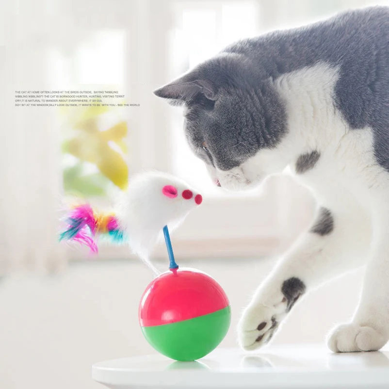 Cat toys tumbler mouse teasing cats and self-exercising toys simulated plush color feather pet toys