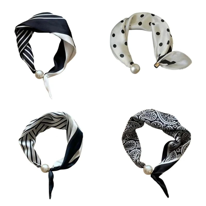 

Fashion Silk Neck Scarf With Secure Pearls Clasp Women Neck Shawl Accessory Decorative Scarf Wrap Daily Wear