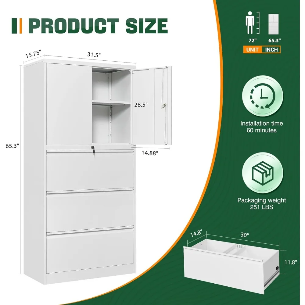 3段引き出しメタル収納キャビネット、ホームオフィス用、ロック可能なセキュリティと調整可能な棚付き、リーガル/レター/A4ファイル用