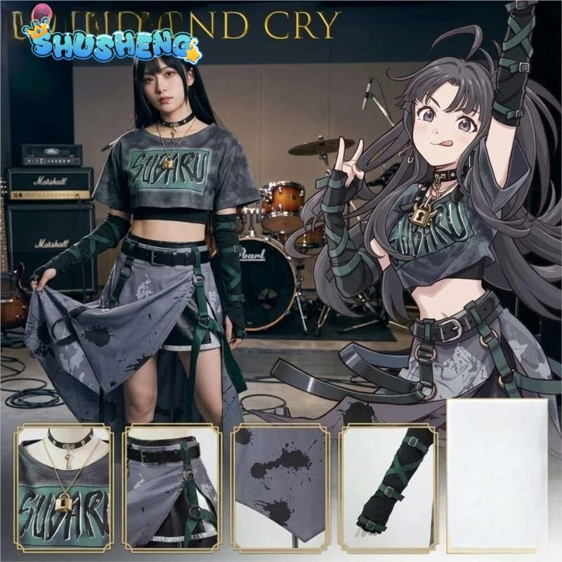 Anime Girls Band Cry Awa Subaru Cosplay Costume New casual men women uniform tops skirts gloves socks Halloween party women suit