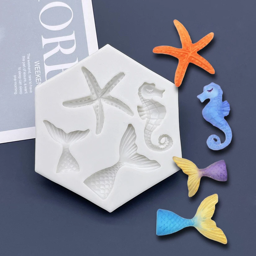 Mermaid Tail Starfish Seahorse Silicone Mold Sugarcraft Chocolate Cupcake Baking Mold Fondant Cake Decorating Tools