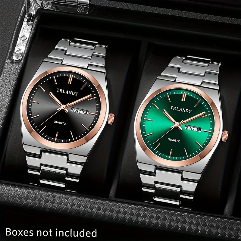 2pcs men's watch set, stylish business quartz watch, with classic retro round dial and comfortable alloy strap