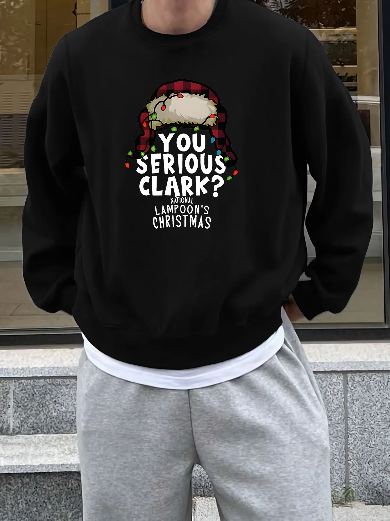 

Цельный мужской рождественский свитер с круглым вырезом — вязаный, слегка эластичный, праздничный праздничный принт, праздничный топ обычного кроя