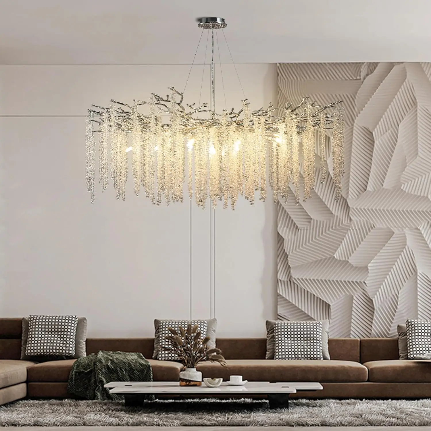 Cristal Ramo Teto Lustre, Cromo Moderno, Sala De Jantar, Mesa Comprida, Quarto, Sala De Estar