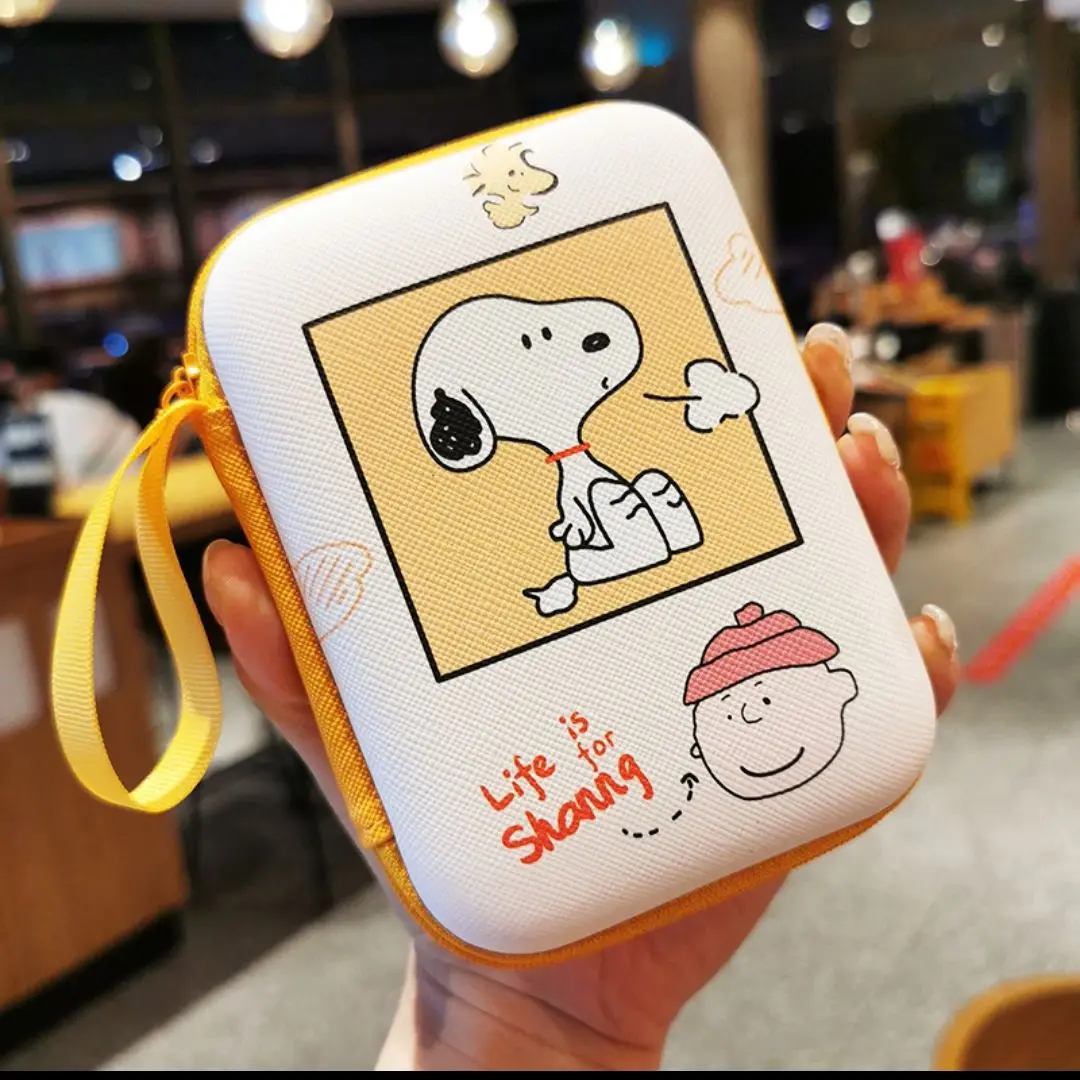 Cartoon Snoopies Pattern Square Storage Bag Cute Earphone Bag Large Coin Purse Charger Data Cable Storage Box with Cord