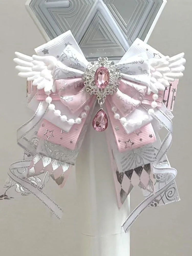 Accessoires de bâton lumineux de Concert, nœuds ailes d'ange, Clips de nœud papillon pour femmes, sacs Lolita originaux faits à la main, vêtements col fleurs