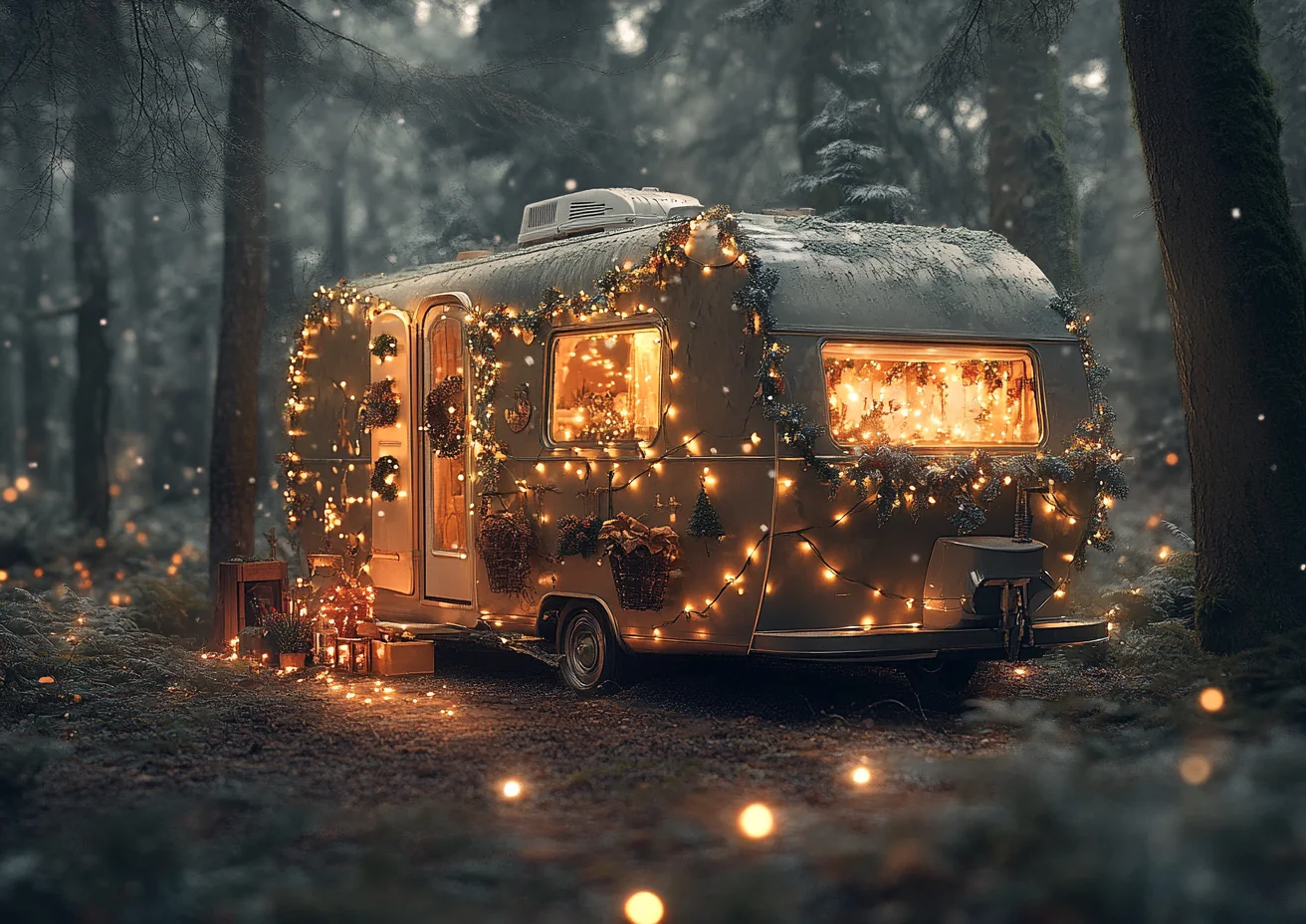 Winter Snowy Bus Christmas Background Photography Camping Forest Xmas Trees Kids Family Portrait Christmas Backdrop Photo Studio
