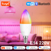 Tuya E14 Candle Lamp Smart Life App Control Smart Bulb WiFi Bluetooth RGB+CW LED Light 220V Dimmable Crystal Lamps Room Decorate