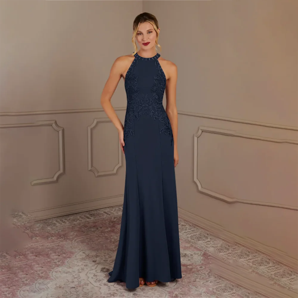 

​Elegant Evening Dress 2025 Mermaid Hem Halter Neck Appliqué Floor-Length Prom Dresses Formal Gown for Party Cocktail Customize