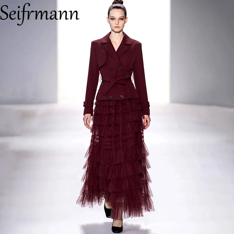 Seifrmann Solid Color Two-piece Lapel Long Sleeve Lace-up Top Waist Skirt Set 2026 Autumn Fashion Women's New Style
