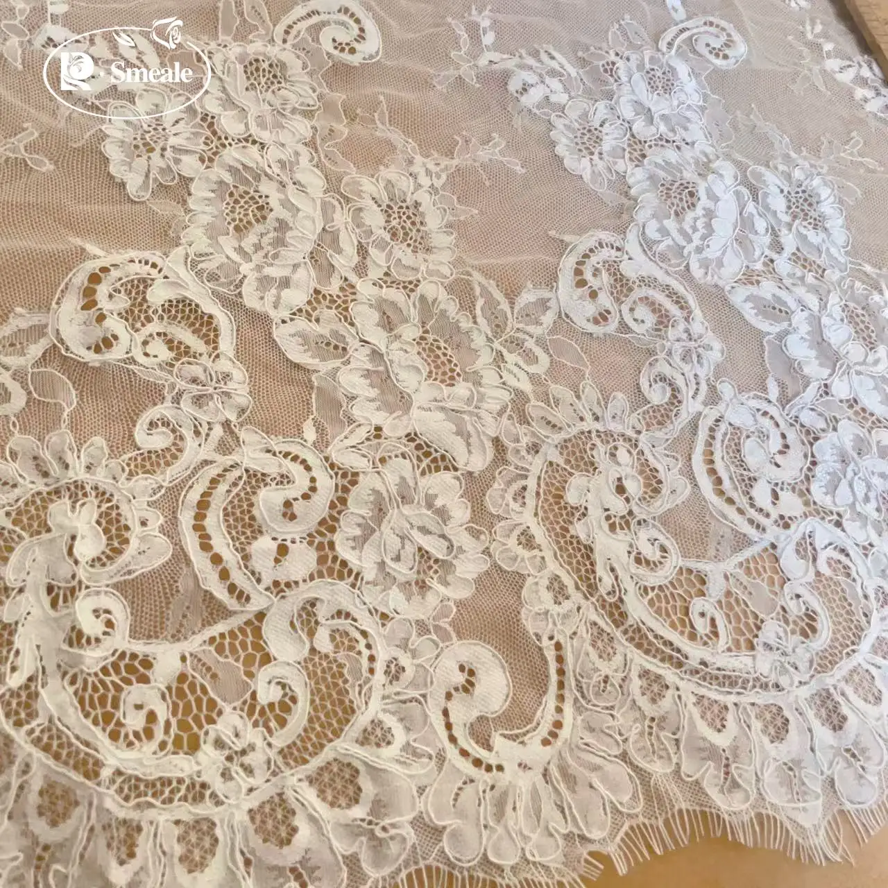 300CM X 73CM. Kordel-Stickerei-Wimpernspitzenbesatz. Großer Blumenspitzenstoff. Couture Braut Hochzeit DIY Nähzubehör – Detail 6