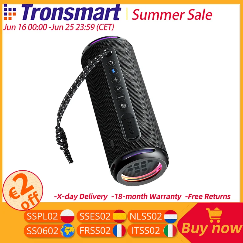 Altavoz Tronsmart T7 Lite Altavoz Bluetooth portátil con graves mejorados, Bluetooth 5.3, 24 horas de reproducción, control de aplicaciones, para acampar