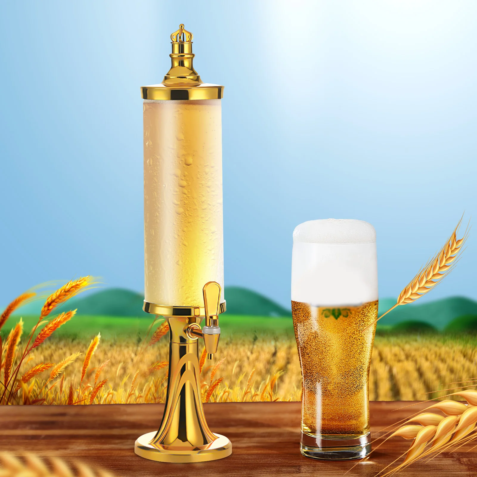 

3L Beer Tower Beverage Dispenser, Margarita Mimosa Tower Drink Dispenser with Tap, LED Colorful Shinning Lights and Ice Tube