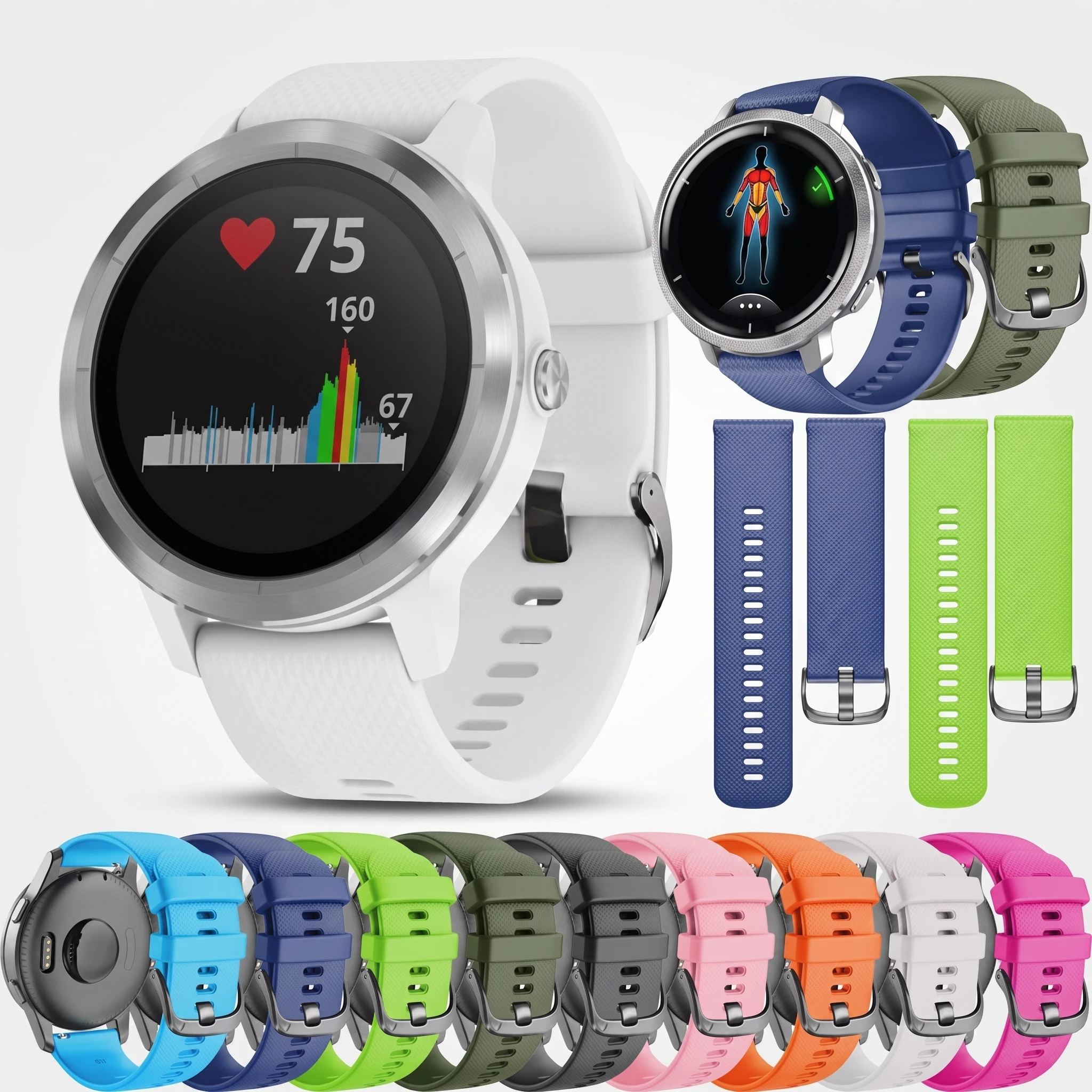 20 22mm Silicone Strap For Garmin Venu 2/Venu 2 Plus Wristband For GarminMove Sport Forerunner 245 645 Vivoactive 3 4 Wirstband