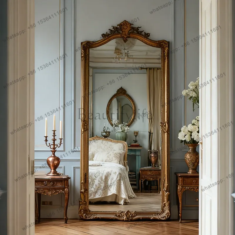 American carved floor mirror retro living room against the wall French cloakroom dressing fitting mirror