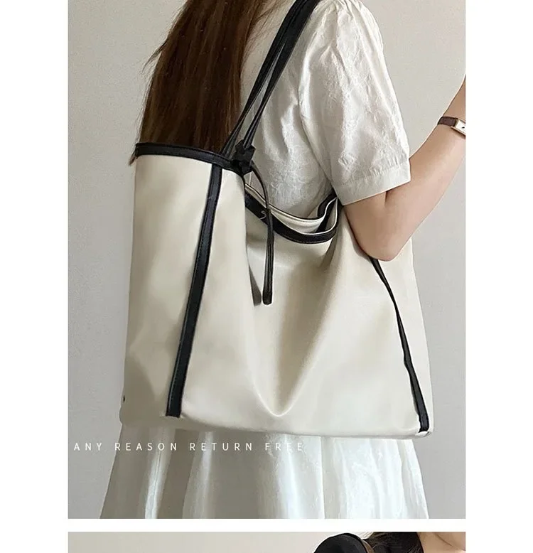 New Fashion Versatile Texture Large Capacity Simplicity with Hanging Tag Accessories Splicing Shoulder Support Special Bag