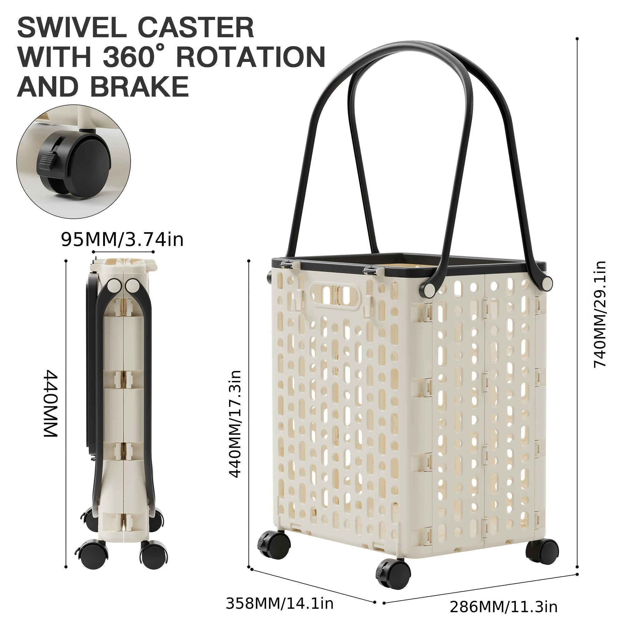 Chariot de courses pliable robuste avec roulettes. Robuste, peu encombrant pour l'épicerie, le déplacement et le bureau. Stockage facile!