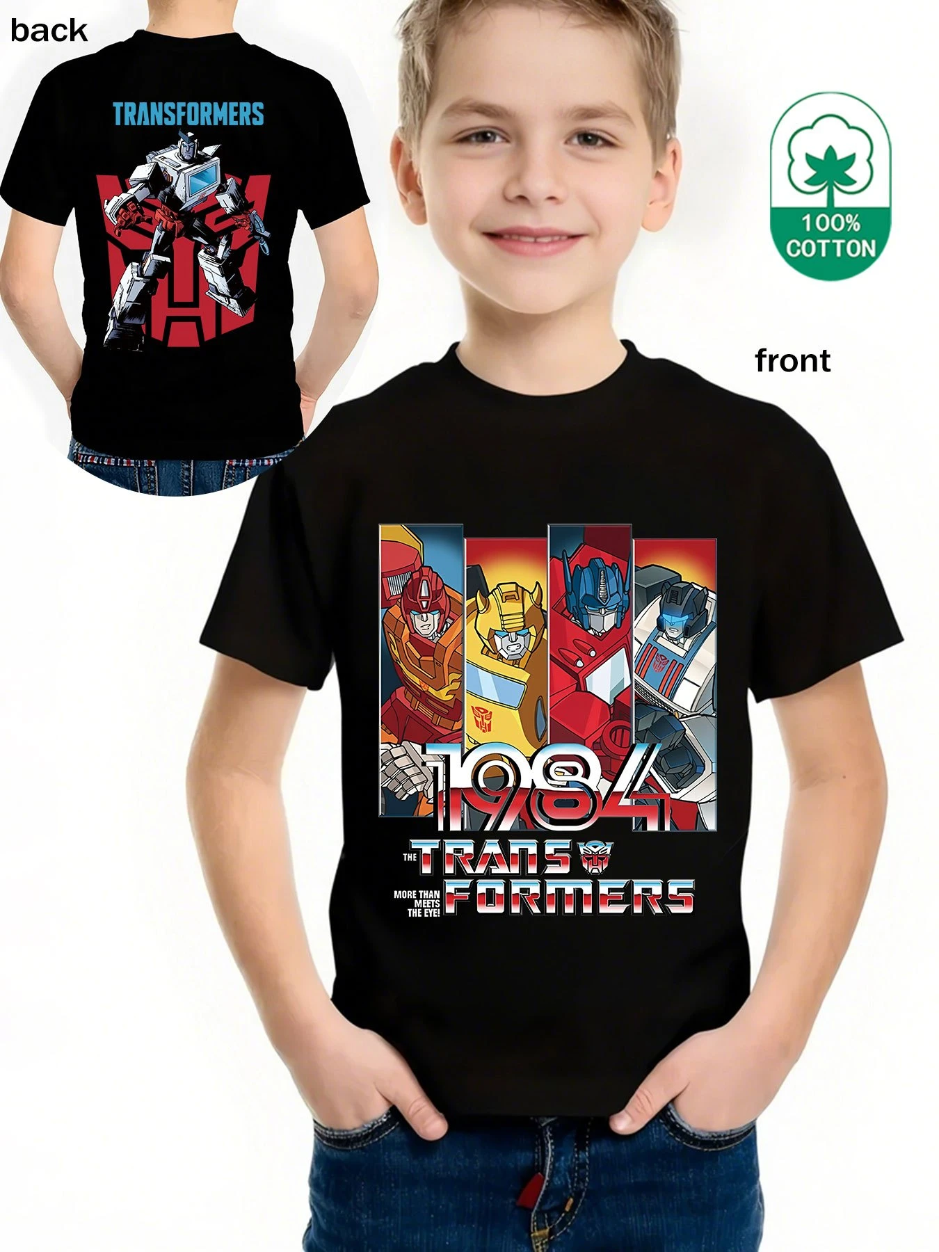 تي شيرت أوبتيموس برايم آند بامبليبي الكلاسيكي بنمط الرسوم المتحركة، طباعة نابضة بالحياة، تي شيرت للأولاد مريح ناعم وأكمام قصيرة #1