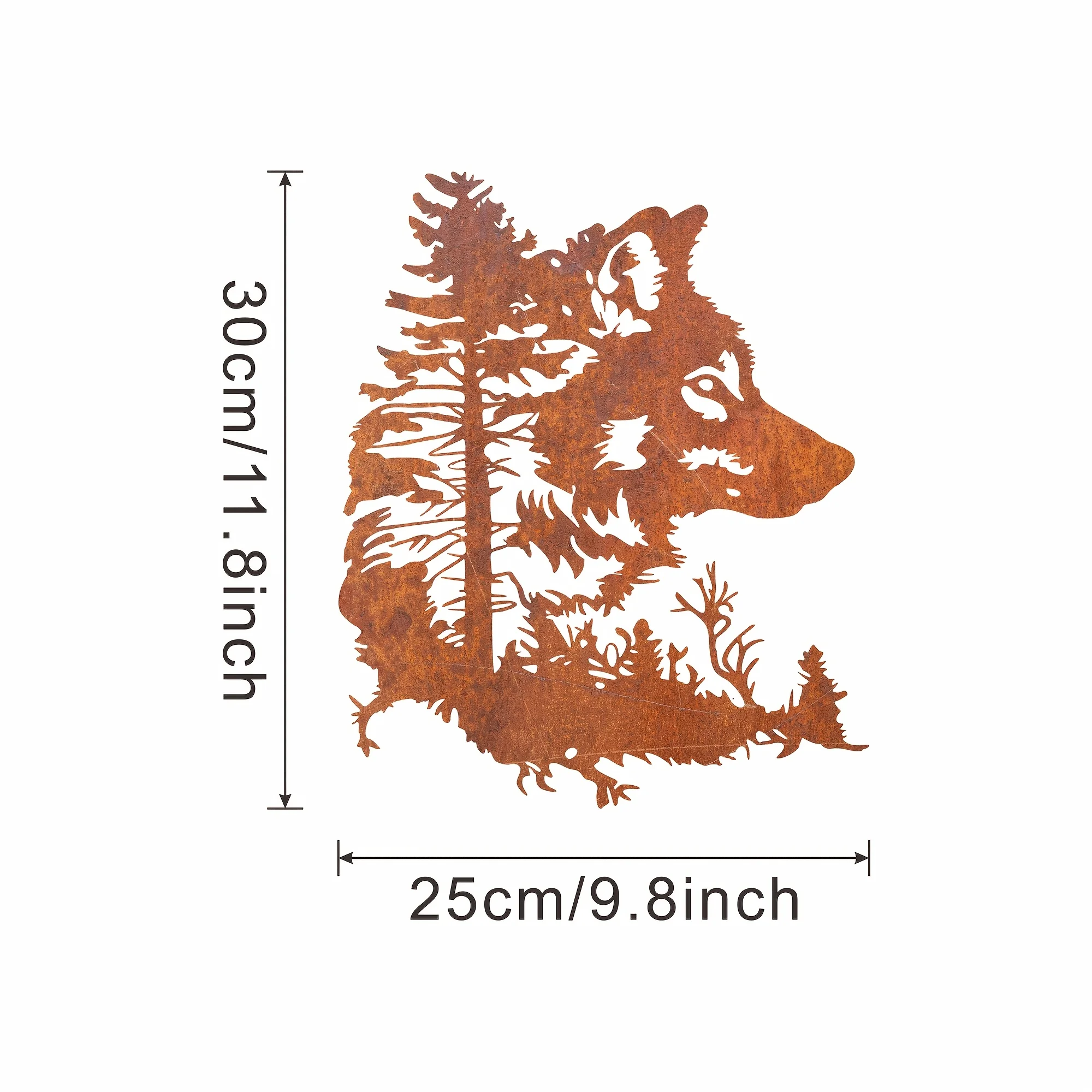 Rust Color Metal Wolf Head Forest Wall Decoration Statue, Animal Decoration for Nature Lovers, Rust Color Iron Wolf Head Outline