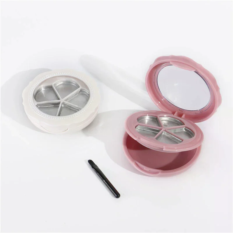 1개 꽃 모양 빈 5칸 파우더 컴팩트 아이섀도우 케이스 립스틱 용기 DIY 블러셔 박스 브러시와 거울 포함