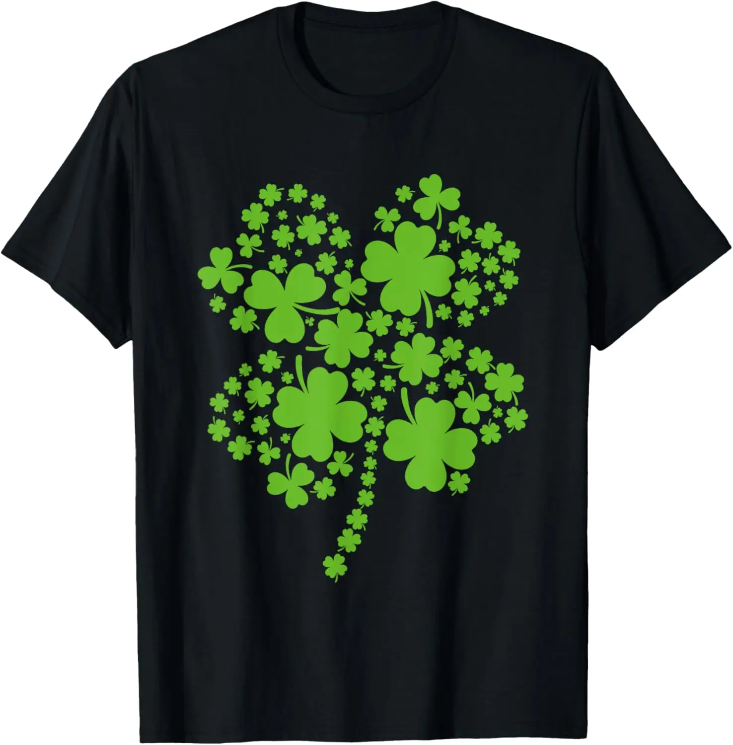 

Four Leaf Clover Collage St Patricks Day Graphic Tee Casual Round Neck T-Shirt for Men